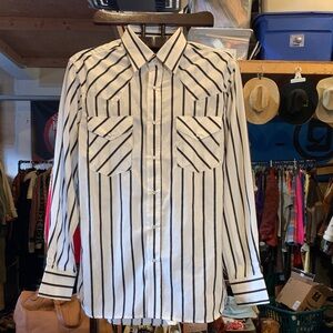 Vintage Western Pearlsnap Black and White Striped Men's Shirt
